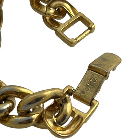 Vintage Napier Gold Tone Chunky Curb Chain Bracelet Fold Over Clasp 8" Retro - Picture 4 of 6